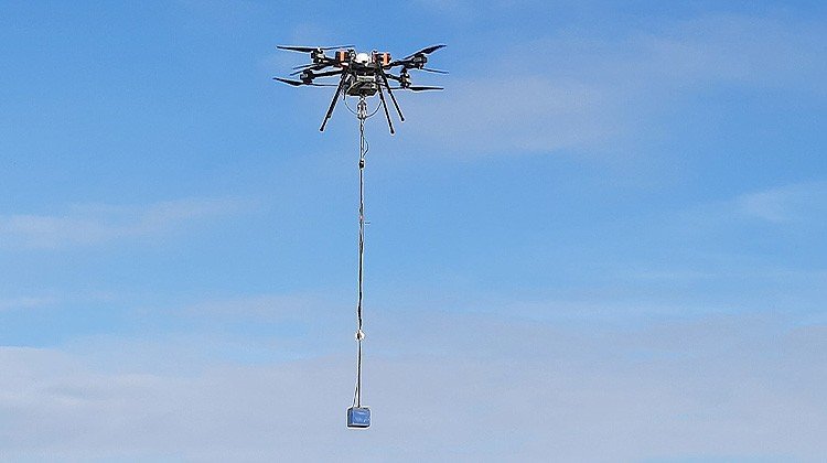 MGT octocopter with an electromagnetic receiver suspended beneath it