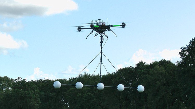 MGT drone carrying a linear array of five magnetometers